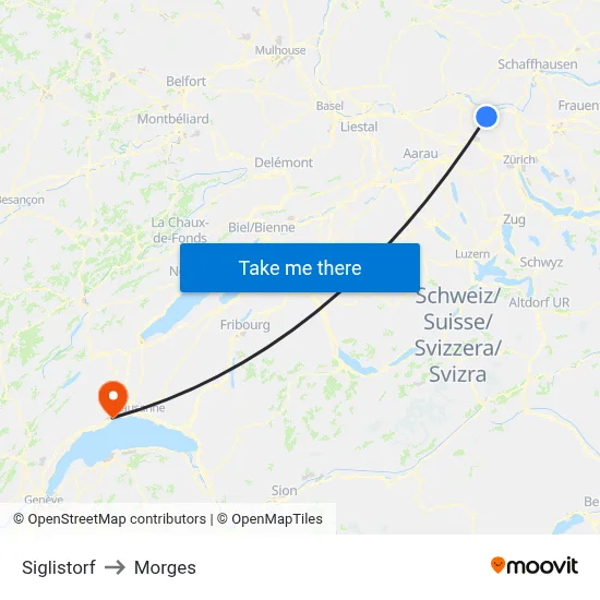 Siglistorf to Morges map