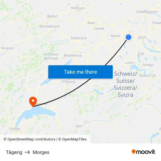 Tägerig to Morges map