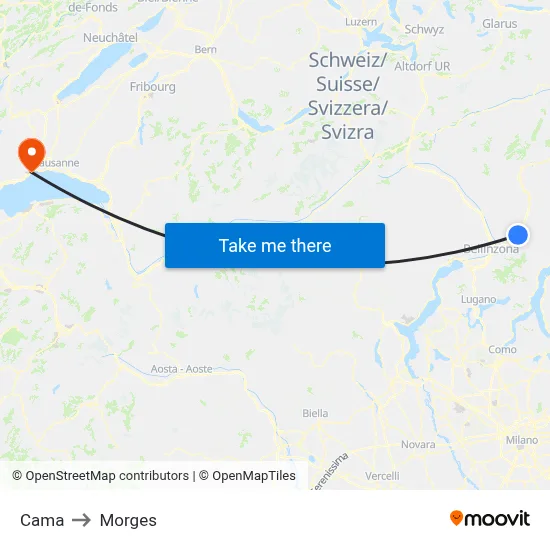 Cama to Morges map