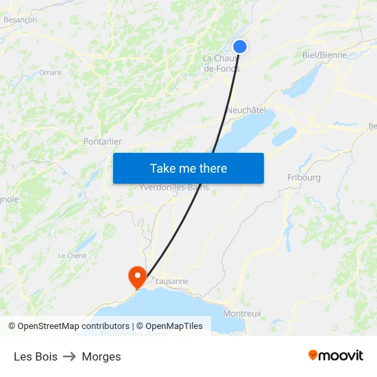 Les Bois to Morges map