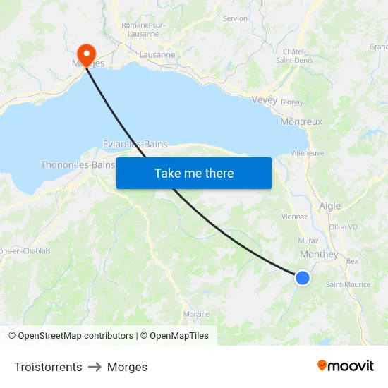 Troistorrents to Morges map