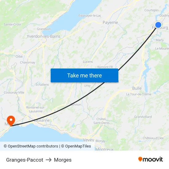 Granges-Paccot to Morges map