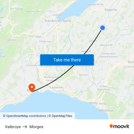 Valbroye to Morges map