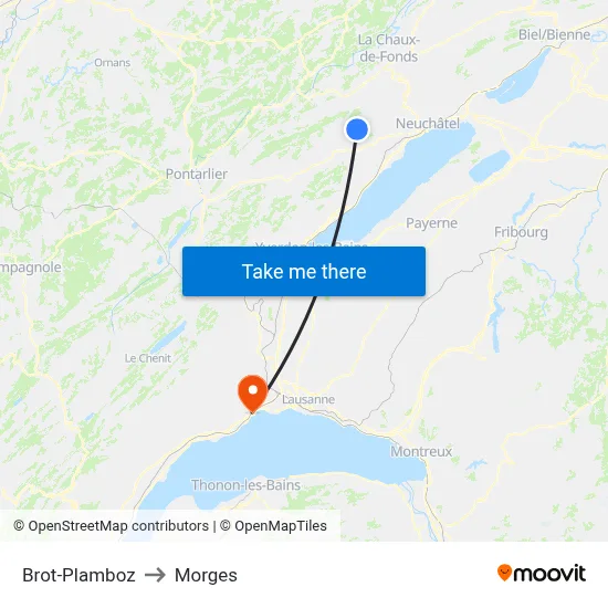 Brot-Plamboz to Morges map