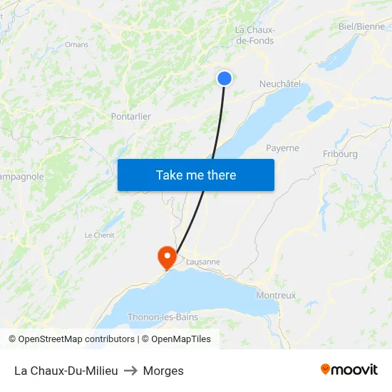 La Chaux-Du-Milieu to Morges map