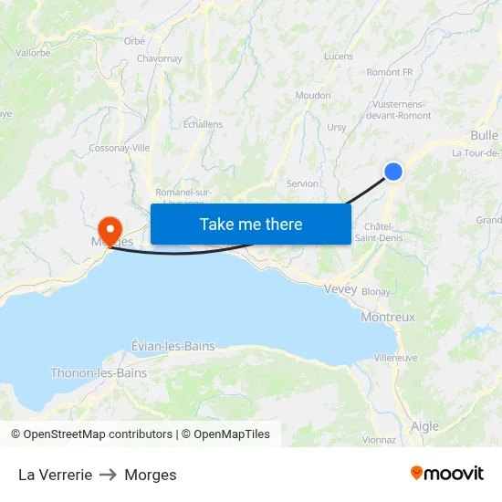 La Verrerie to Morges map