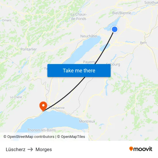 Lüscherz to Morges map