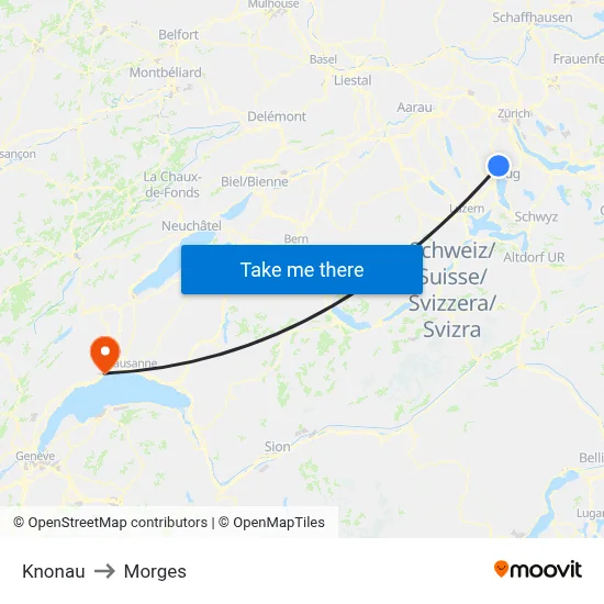 Knonau to Morges map
