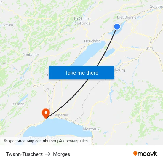 Twann-Tüscherz to Morges map