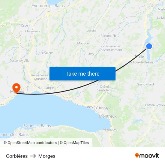 Corbières to Morges map