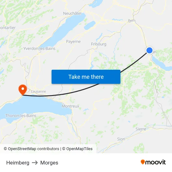 Heimberg to Morges map
