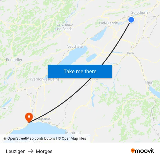 Leuzigen to Morges map