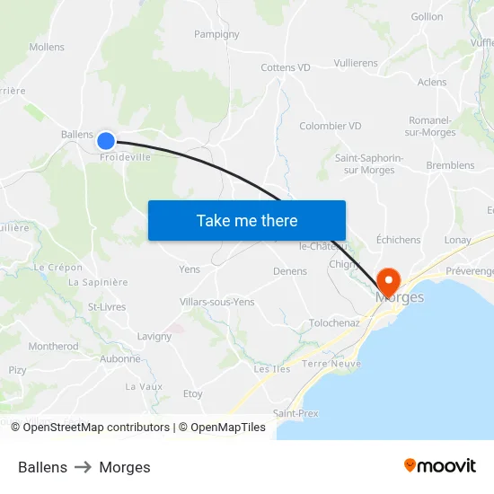 Ballens to Morges map
