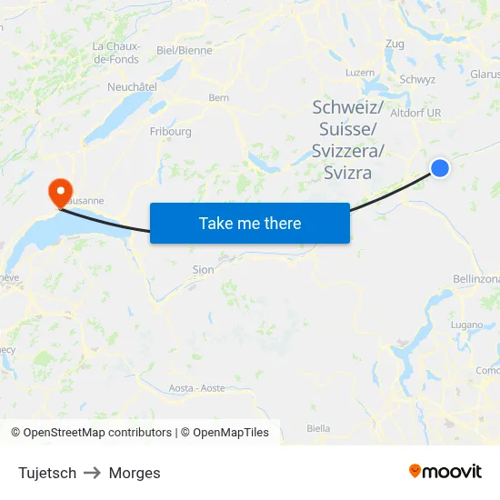 Tujetsch to Morges map