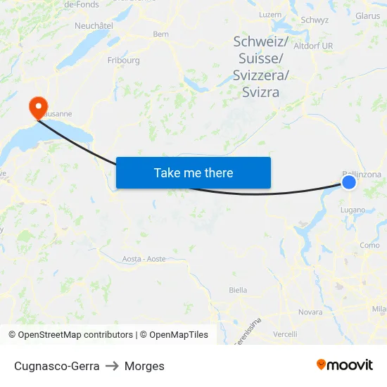 Cugnasco-Gerra to Morges map