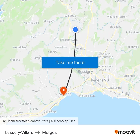 Lussery-Villars to Morges map