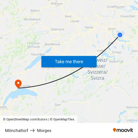 Mönchaltorf to Morges map