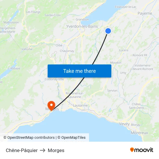 Chêne-Pâquier to Morges map