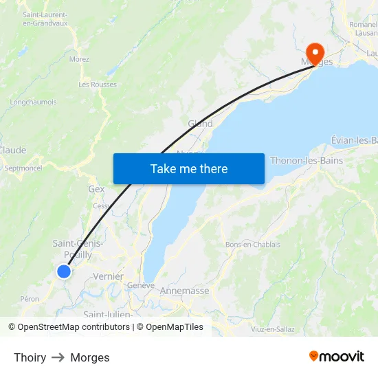 Thoiry to Morges map
