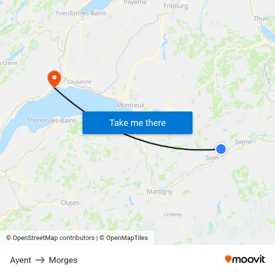 Ayent to Morges map