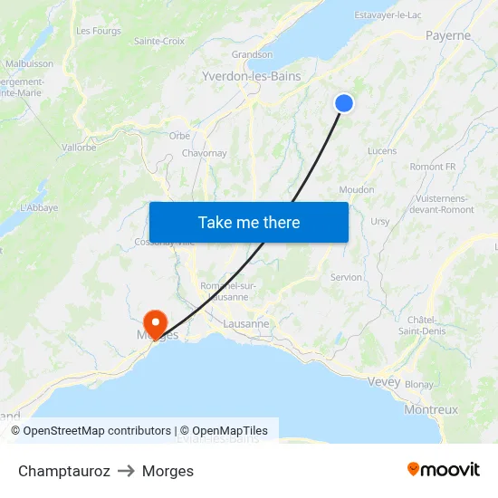 Champtauroz to Morges map