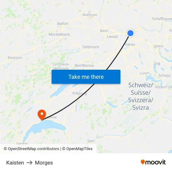 Kaisten to Morges map