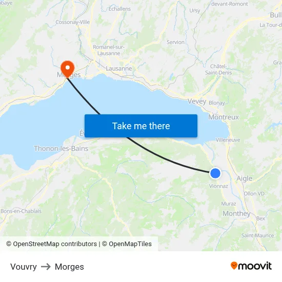 Vouvry to Morges map