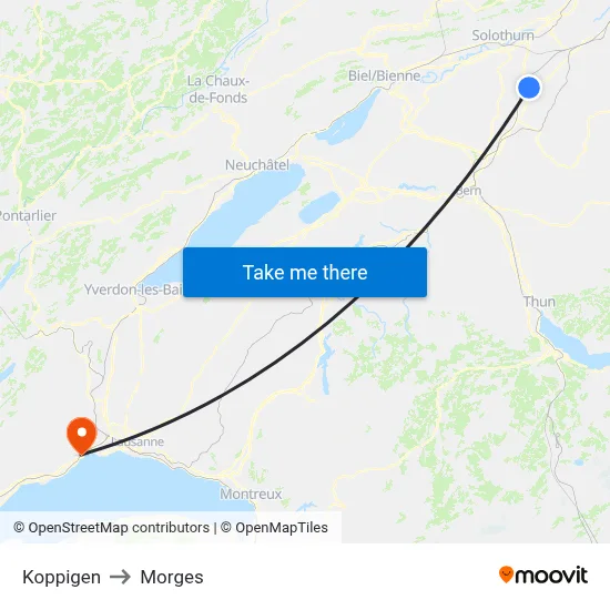 Koppigen to Morges map