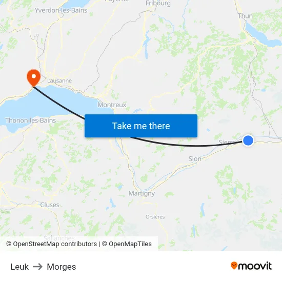 Leuk to Morges map