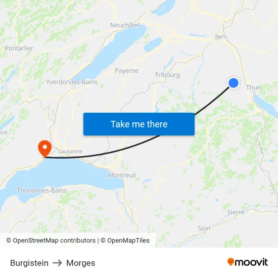Burgistein to Morges map