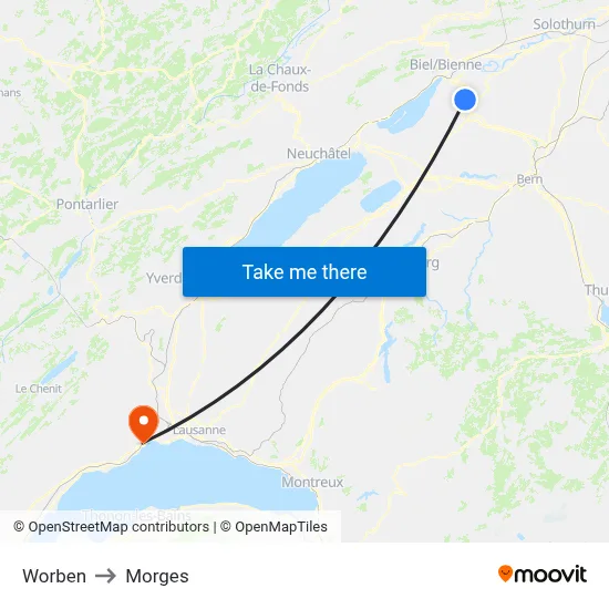 Worben to Morges map