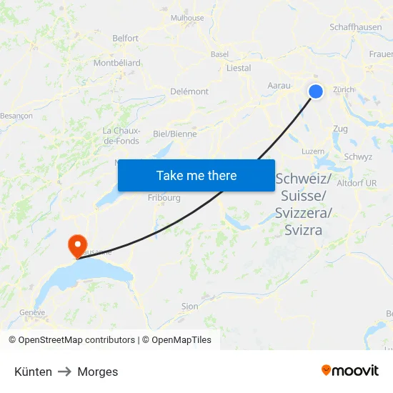 Künten to Morges map