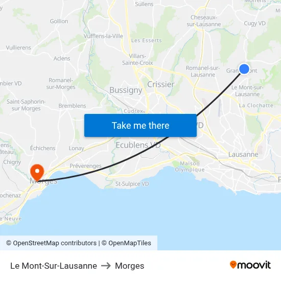 Le Mont-Sur-Lausanne to Morges map