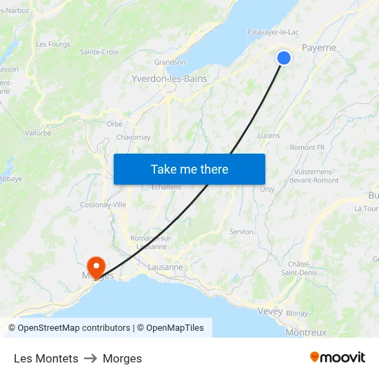 Les Montets to Morges map