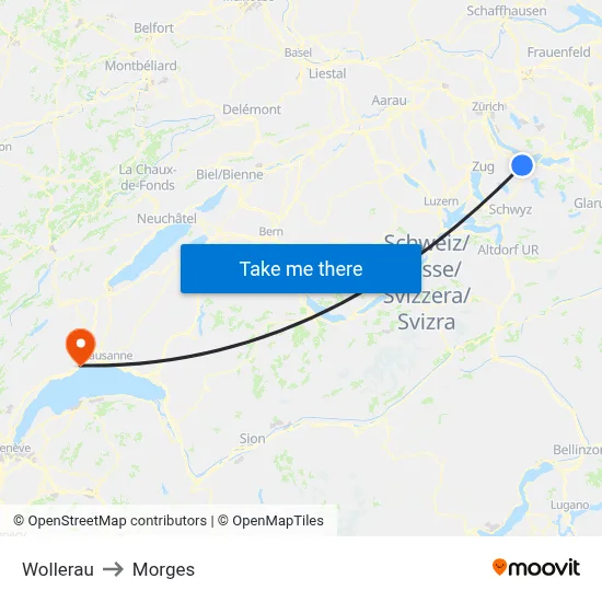 Wollerau to Morges map