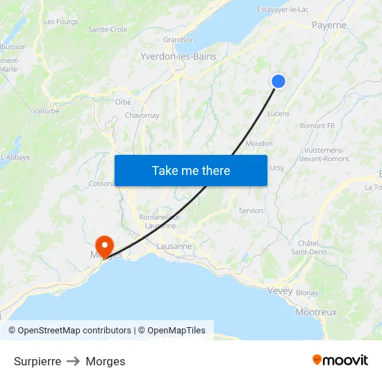 Surpierre to Morges map
