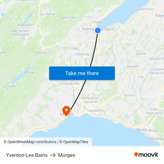Yverdon-Les-Bains to Morges map