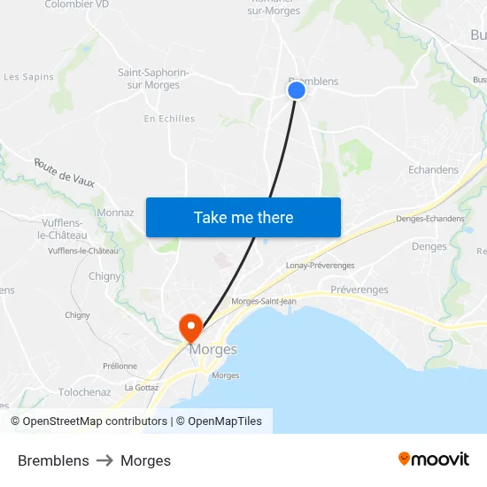Bremblens to Morges map