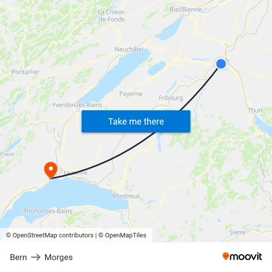 Bern to Morges map