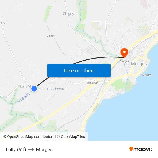 Lully (Vd) to Morges map