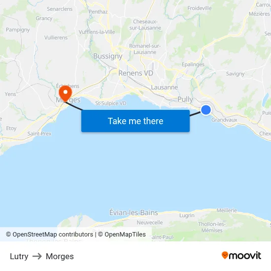 Lutry to Morges map