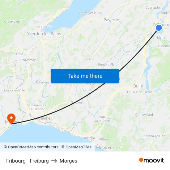 Fribourg - Freiburg to Morges map