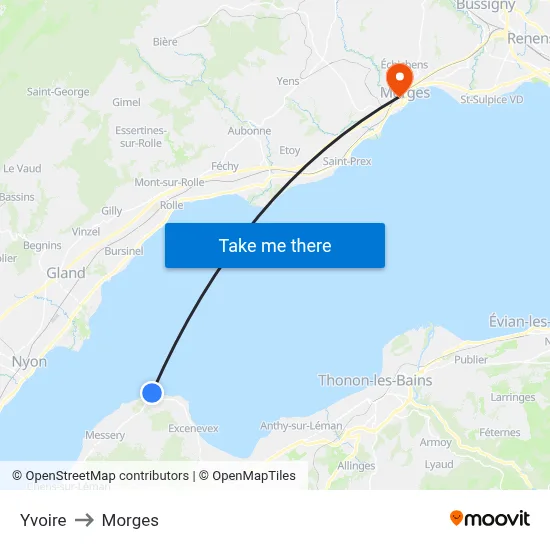 Yvoire to Morges map