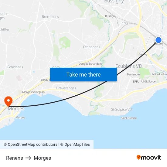 Renens to Morges map