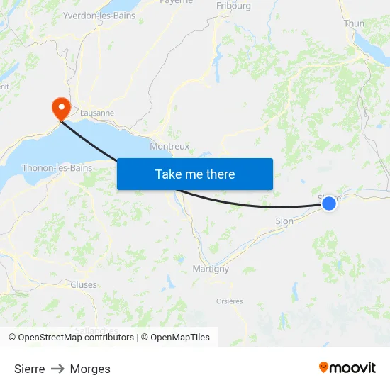 Sierre to Morges map