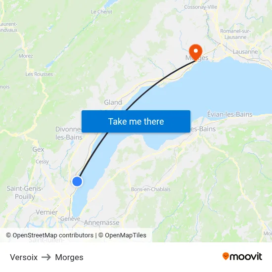 Versoix to Morges map