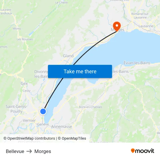 Bellevue to Morges map