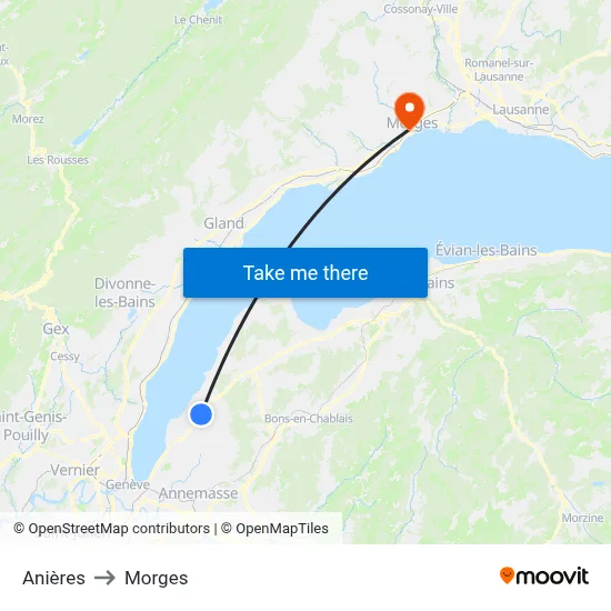 Anières to Morges map