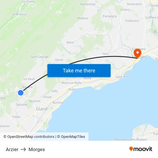 Arzier to Morges map