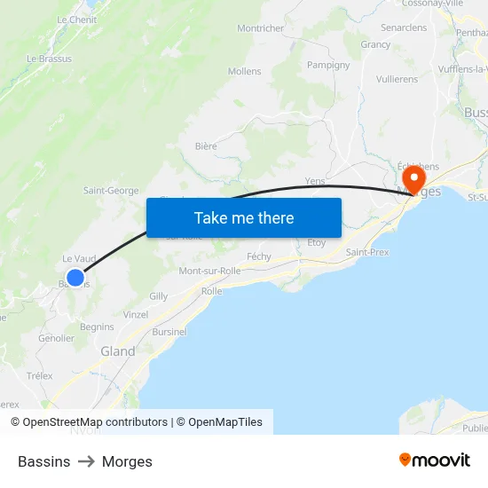 Bassins to Morges map